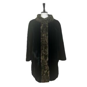 GlenSea Glenoit Vintage Faux Fur Velvet Coat Dark Brown Tan Women’s Size Large